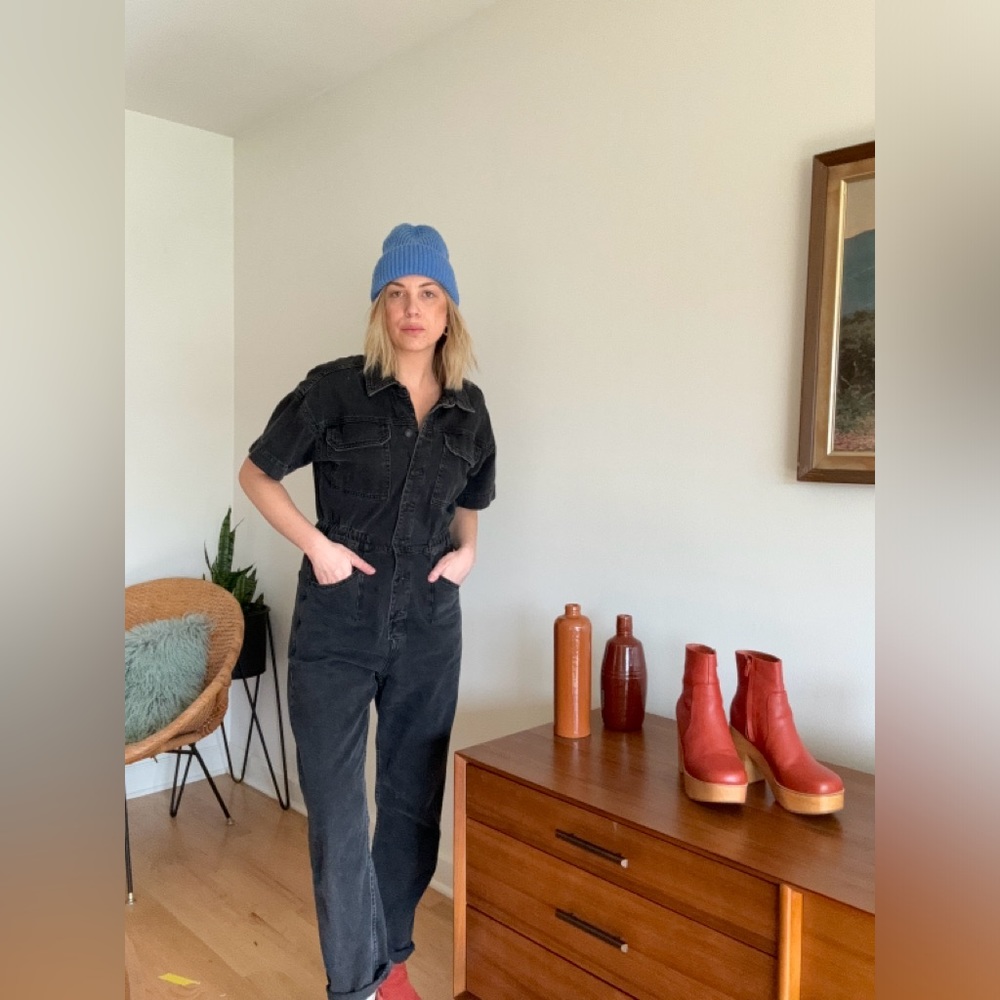 Free People Black Denim Jumpsuit